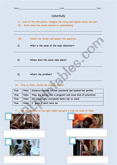 Cyberbully film trailer - ESL worksheet by navauxas