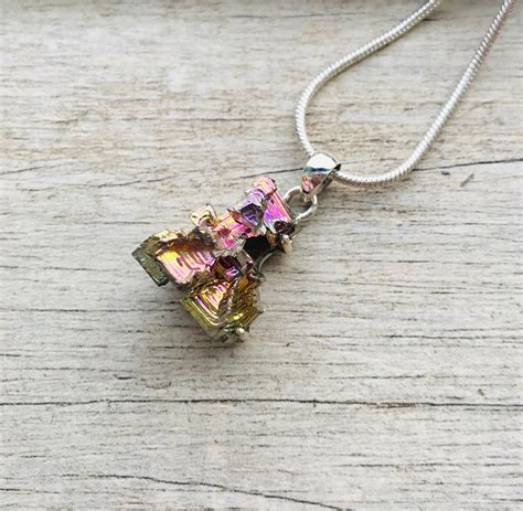 Raw Bismuth Crystalline Metal Pendant Necklace, Rough Bismuth Necklace, 925 Sterling Silver ...