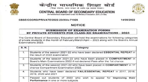 Cbse Board Exam 2023 Registration For Private Students From September 17 Check Details Here ...