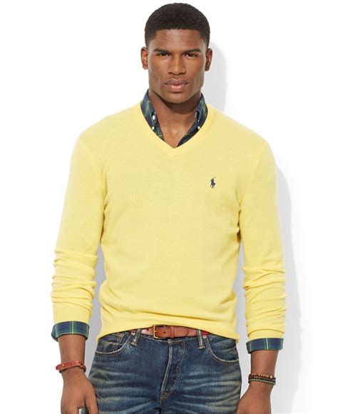 Lyst - Polo Ralph Lauren Loryelle Merino Wool V-Neck Sweater in Yellow for Men