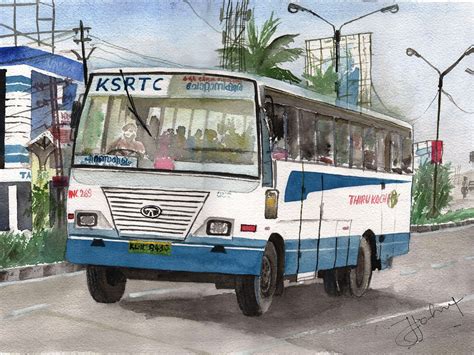 KSRTC Bus Ernakulam | Colorful drawings, Watercolor paintings, Watercolor