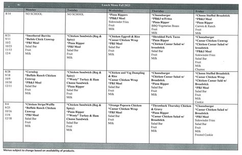 Lunch Menu | Pathways Middle School