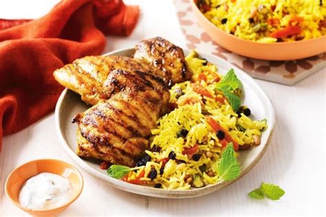 Barbecue chicken with Persian rice salad recipe | LEBANESE RECIPES