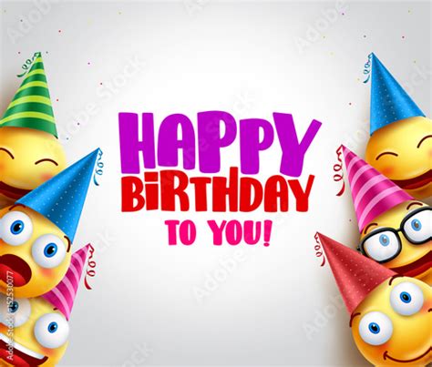 Smileys vector background with happy birthday greeting, funny smileys ...