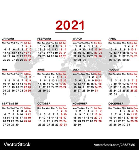 2021 calendar with world map Royalty Free Vector Image