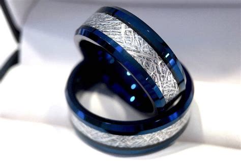 Blue tungsten wedding bands meteorite rings men s etsy – Artofit