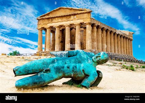 Temple of Concordia and the statue of fallen Icarus, in the Valley of ...