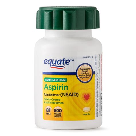 Equate Pain Reliever Adult Low Dose Aspirin Enteric Coated Tablets, 81 mg, 500 Count - Walmart.com