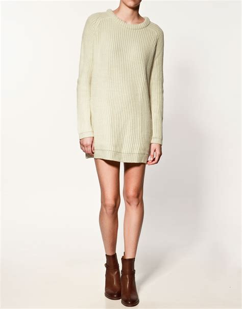 Zara Rib Knit Dress in Beige (ecru) | Lyst