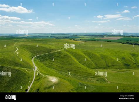 The aerial view of White Horse Hill, Uffington, Oxfordshire, England ...