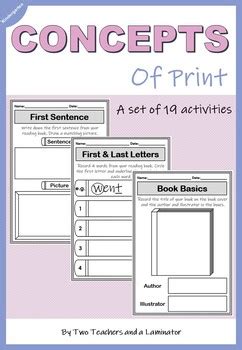 Concepts of Print Activities (Worksheets) by Two Teachers and a Laminator