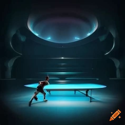 Futuristic dark arena with spotlight on table tennis player on Craiyon