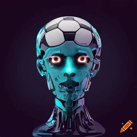 Futuristic robot head with soccer ball brain