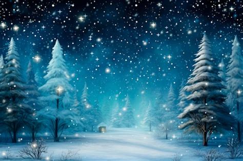 Premium AI Image | Christmas landscape at night with snowy trees