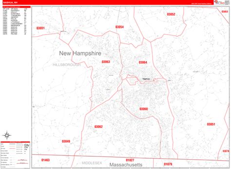 Nashua New Hampshire Zip Code Wall Map (Red Line Style) by MarketMAPS ...