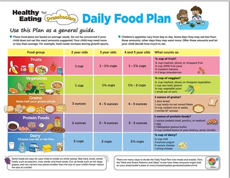 Daily Food Plan for Preschoolers suggested by USDA | The Belly Rules ...