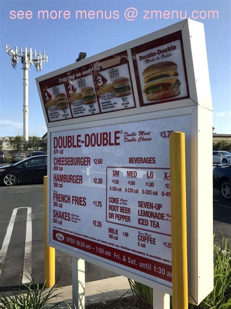 Menu at In-N-Out Burger fast food, Huntington Beach, Beach Blvd