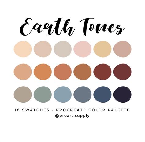 EARTH TONES PROCREATE Color Palette + Hex Codes - Tan, Orange, Maroon, Blue for iPad - Digital ...