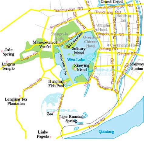 Map of West lake Scenic area in Hangzhou. It shows West lake as a ...