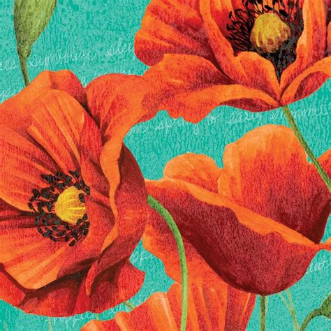 Red Poppies on Teal I Art Print by Studio W | iCanvas