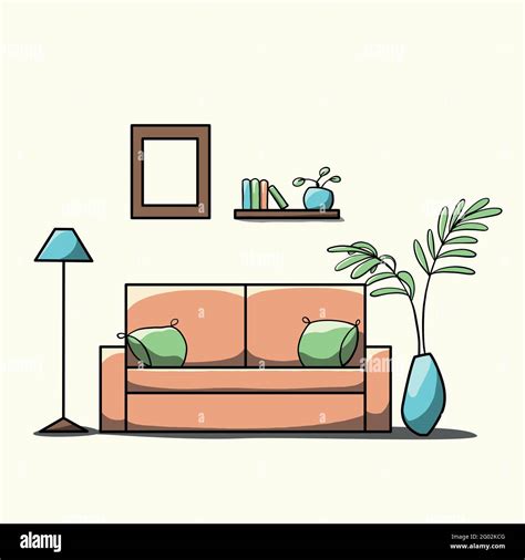 simple room in cartoon flat style with furniture Stock Vector Image & Art - Alamy