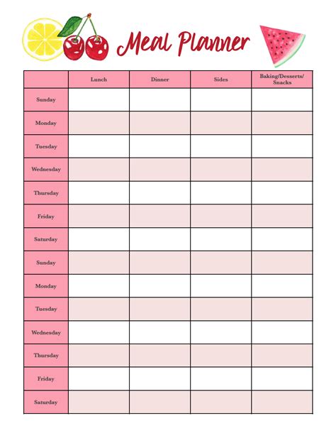 Weekly Meal Planner Printable