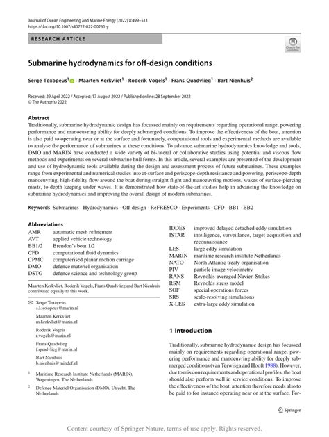 (PDF) Submarine hydrodynamics for off-design conditions