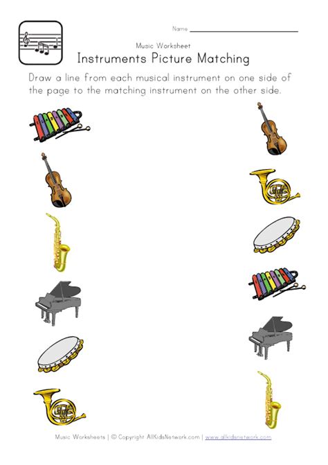 Music Picture Matching Worksheet