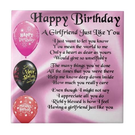 Girlfriend poem - Happy Birthday Tile | Zazzle.co.uk