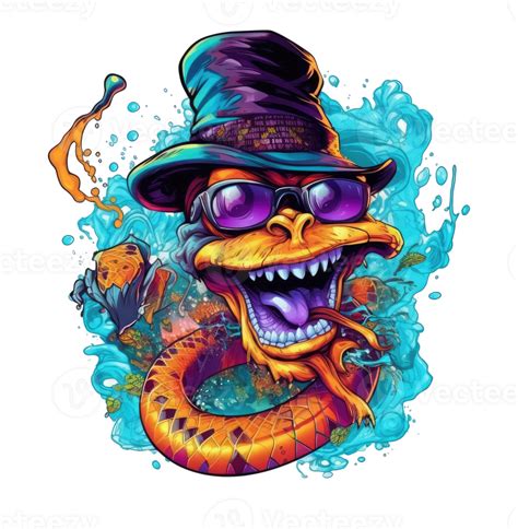 Watercolor funny snake wearing sunglasses . 24476598 PNG