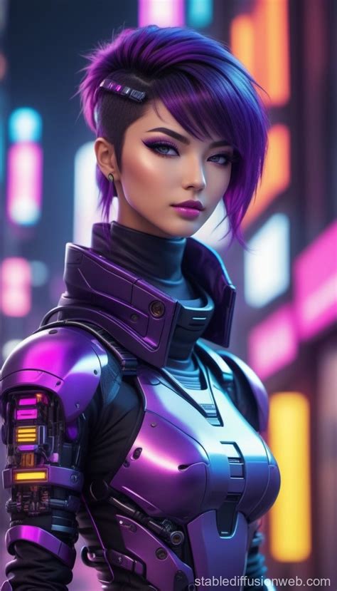 Cyberpunk Robot Ninja Woman Vector Art | Stable Diffusion Online