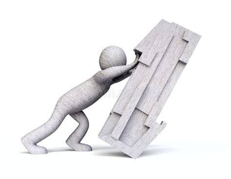 3D Man Pushing a Stone Block Stock Illustration - Illustration of style, object: 19947976