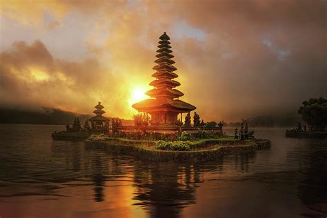 sunrise in Pura Ulun Danu Bratan temple Photograph by Anek Suwannaphoom ...