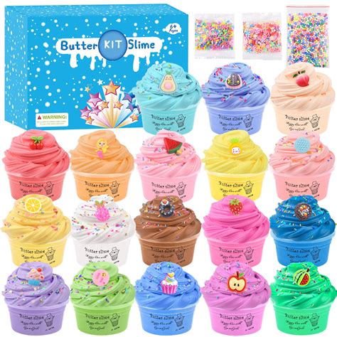 Buy 18 Pack Super Soft Fluffy Butter Slime Kit, with Candy, Ice cream, Fruit, Cute Slime Fun ...