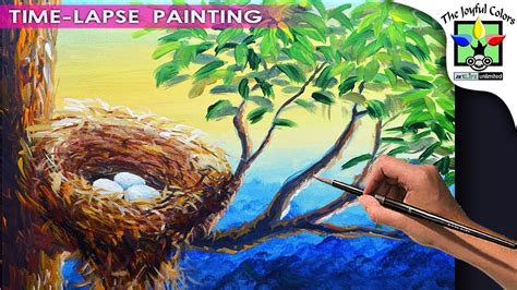 Bird Nest with Eggs Painting Tutorial using Acrylic Paints on Canvas ...