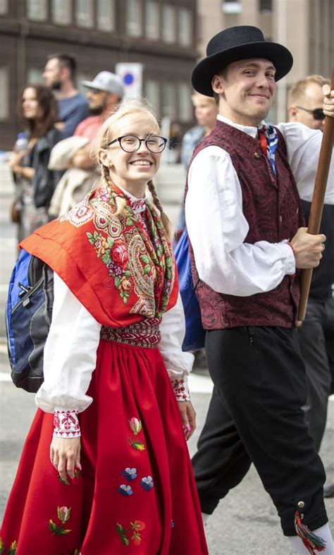 Estonian People In Traditional Clothing Walking The Streets Of Tallinn Editorial Stock Image ...