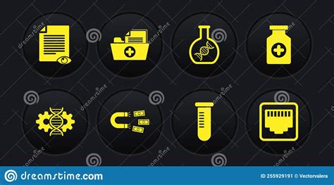 Set Gene Editing, Medicine Bottle, Magnet with Money, Test Tube or Flask, DNA Research, Search ...
