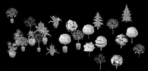 Decorative Shrubs, Trees And Plants, In Containers 3D DWG Model for AutoCAD • Designs CAD