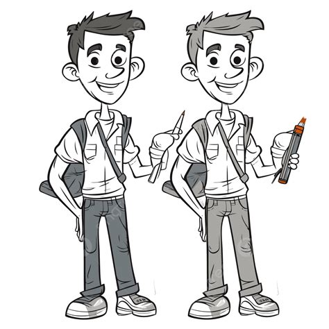 Person Outline Vector, Sticker Clipart Cartoon Male Student ...