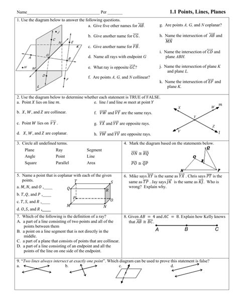 Geometry Points Lines And Planes Worksheet