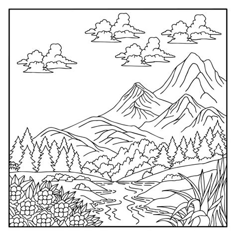 Design Vector Coloring Page for Kid Mountain Landscape 11996445 Vector Art at Vecteezy