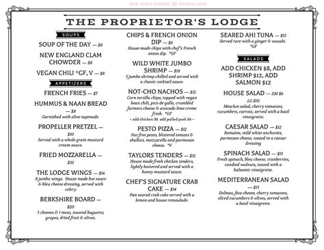 Menu at The Lodge Lakefront Dining restaurant, Grafton