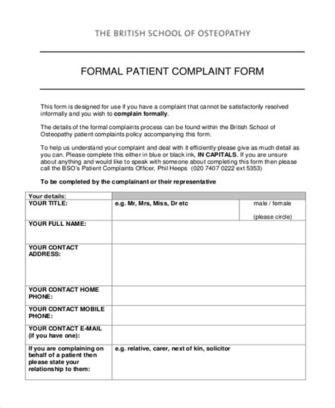 FREE 11+ Sample Patient Complaint Forms in PDF | Word