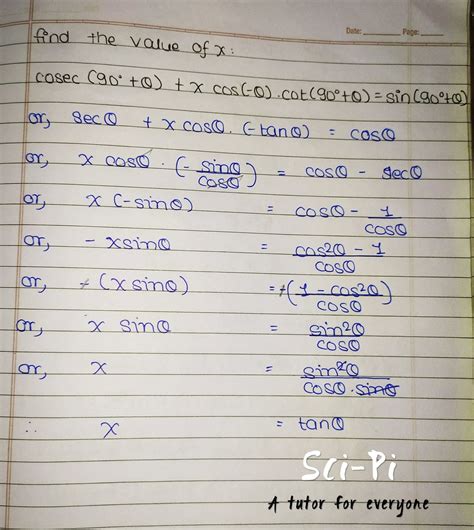 Cosec(90° +Θ) + xcosΘ.cot(90°+Θ) = sin(90° + Θ) | Find the value of x | Trigonometric Values ...