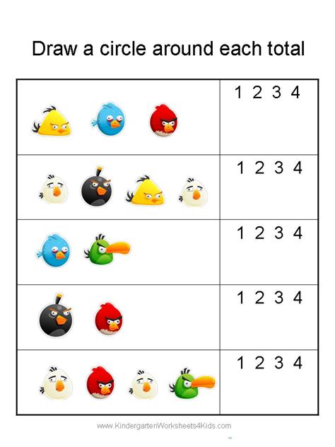 Free Angry Birds Math Worksheets for Kindergarten