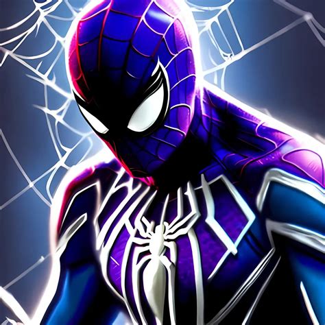 Purple blue cyber spider man with the mcu eyes and S...