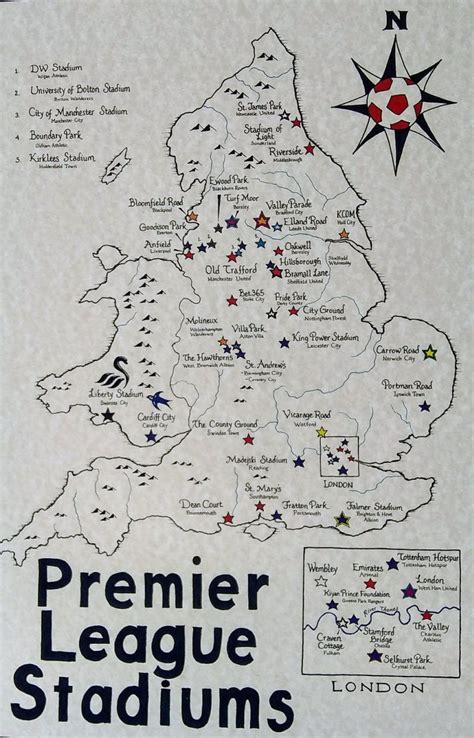 Premier League Stadiums Map | Etsy