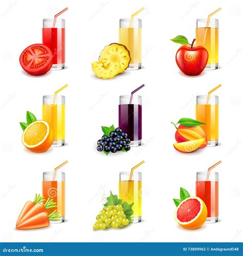 Grupo Do Vetor Dos ícones Do Suco De Fruto Ilustração do Vetor ...