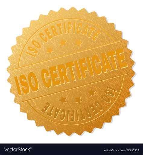 Gold iso certificate badge stamp Royalty Free Vector Image