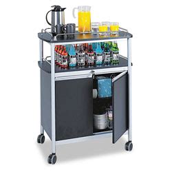 Safco Mobile Beverage Cart with Locking Cabinet, Black/Metallic Gray - SAF8964BL - ReStockIt